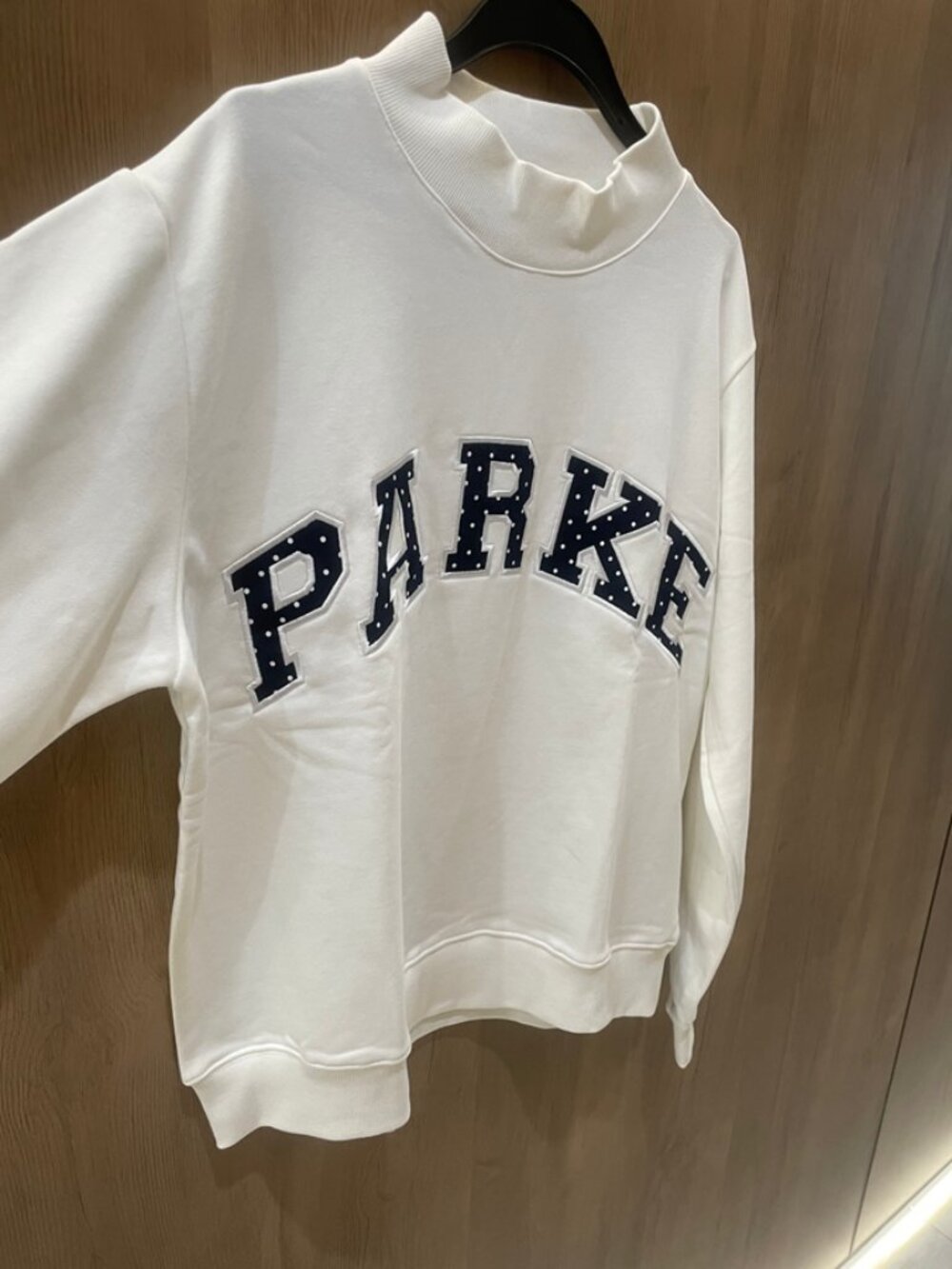 Women’s Parke White Mock Neck Casual Pullover Sweatshirt With Varsity Applique - Picture 3 of 8